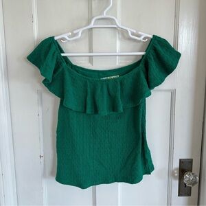 Anthropologie green off the shoulder textured top size large